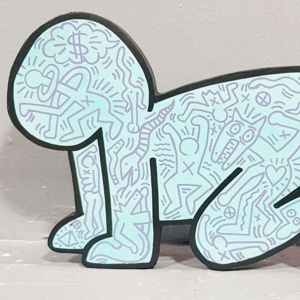 KEITH HARING Signed Original Acrylic Fiberboard Sculpture Rare and Vintage